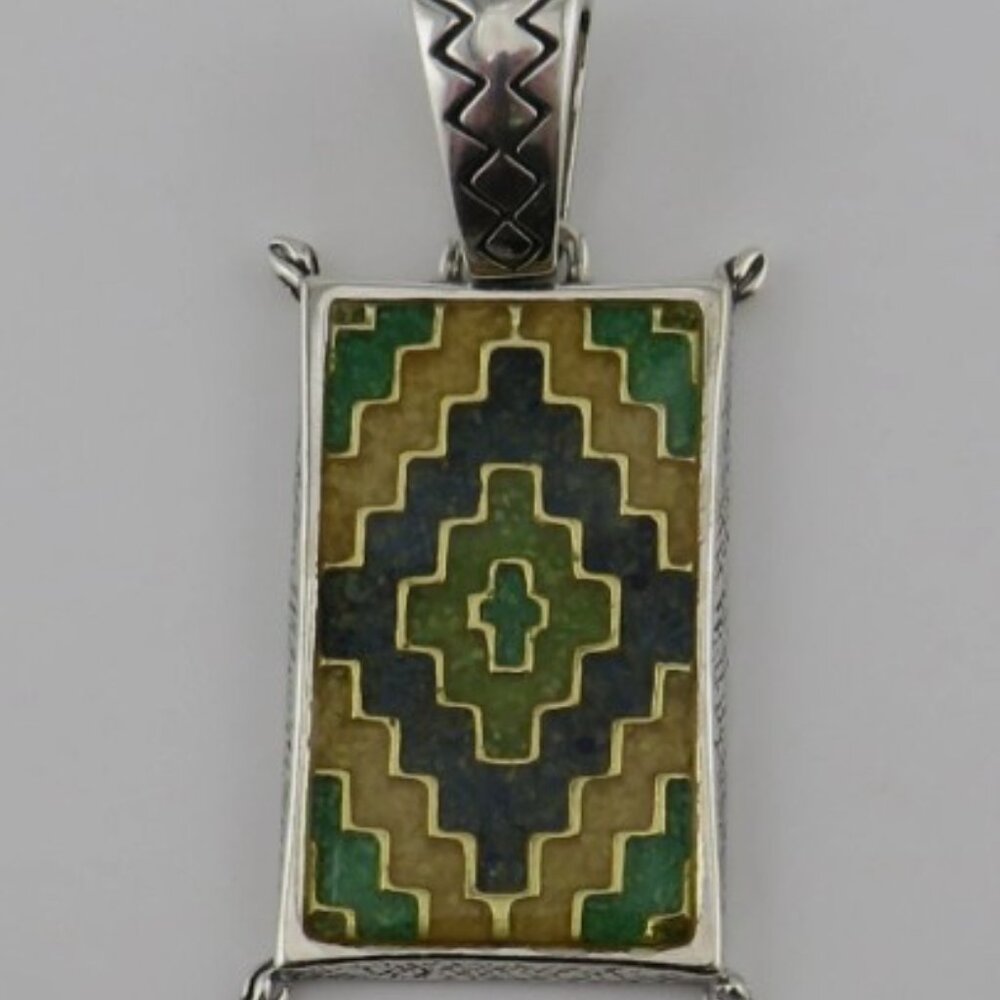 Carolyn Pollack Sterling Silver Multi Inlayed Gemstone Rectangular Pendant